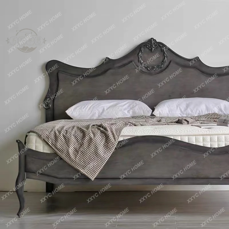 

Кровать LX в стиле ретро, минималистичная, средневековая, ностальгическая, черная, из массива дерева, размер Queen, с легкой роскошной рамой, для двуспальной спальни