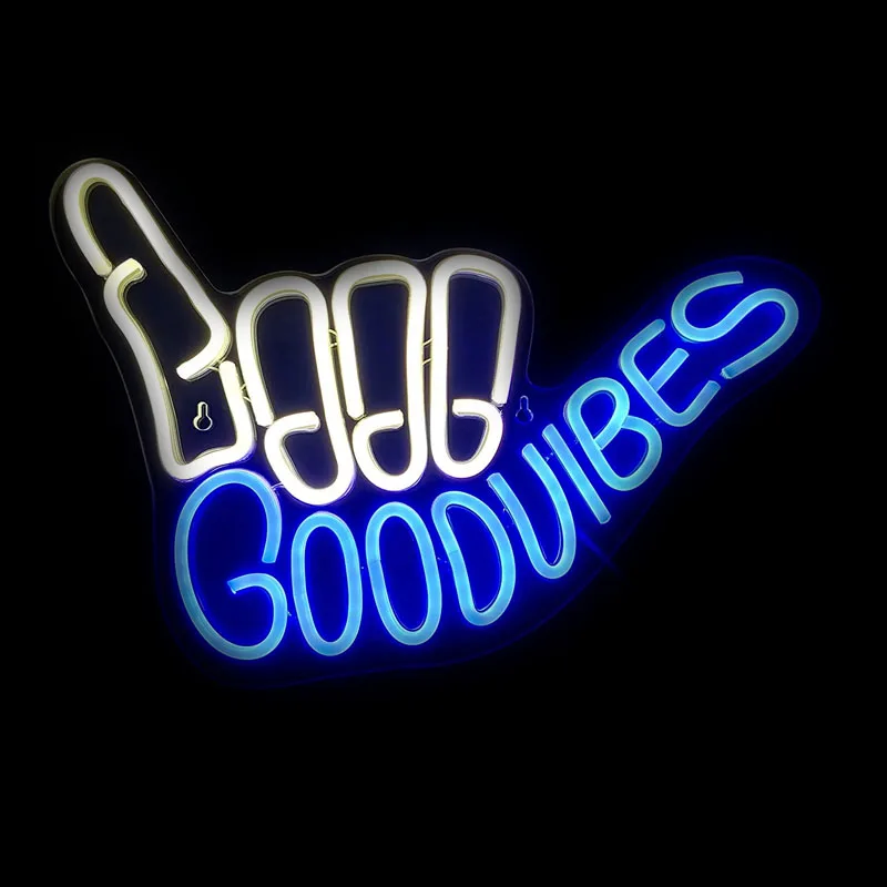 

Good Vibes Neon Sign Light for Wall Décor Good Vibes Only Hand Neon Signs Bedroom Game Room Light Up Glass Wall Sign Cool Things