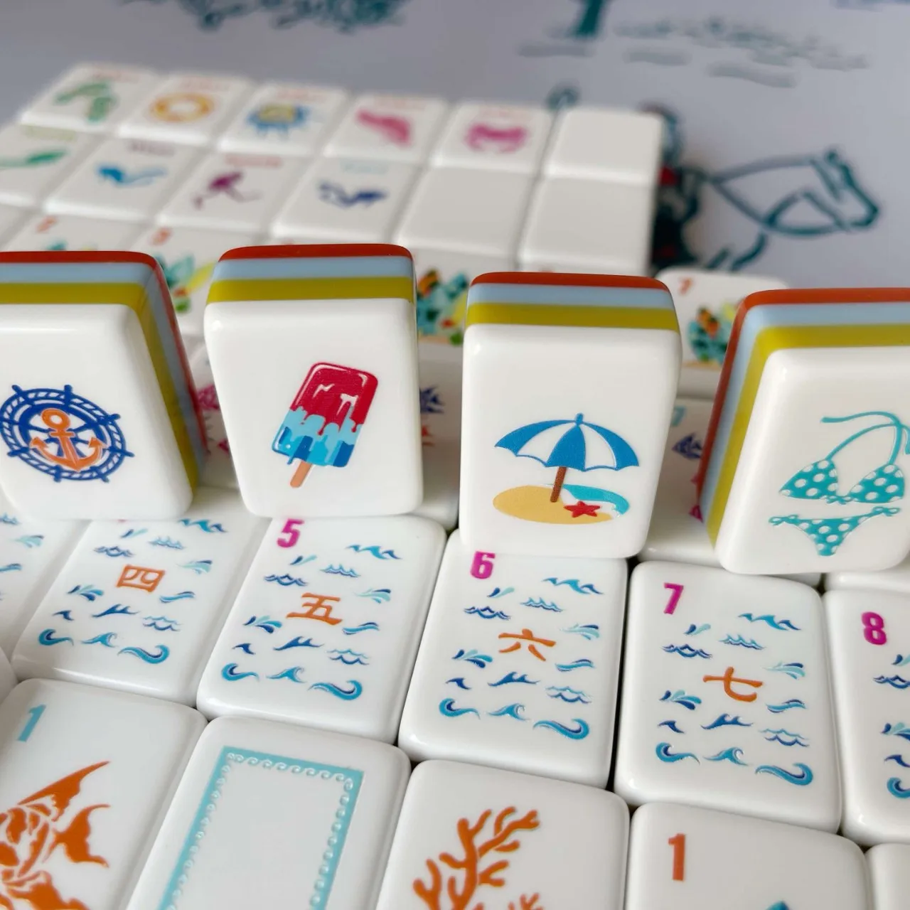 Blue Ocean Theme Acrylic American Mahjong Set Crystal Tiles Hand‑Shuffling Game Kit for Household Entertainment Gift Giving