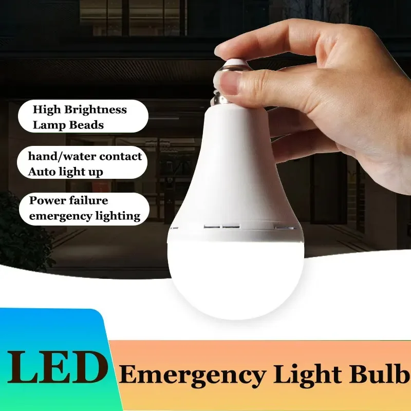 Rechargeable Emergency Battery Operated Powered Backup Portable Hooks Light Bulb, LED E27 7W/9W/12W/15W 1200mAh for Power Outage