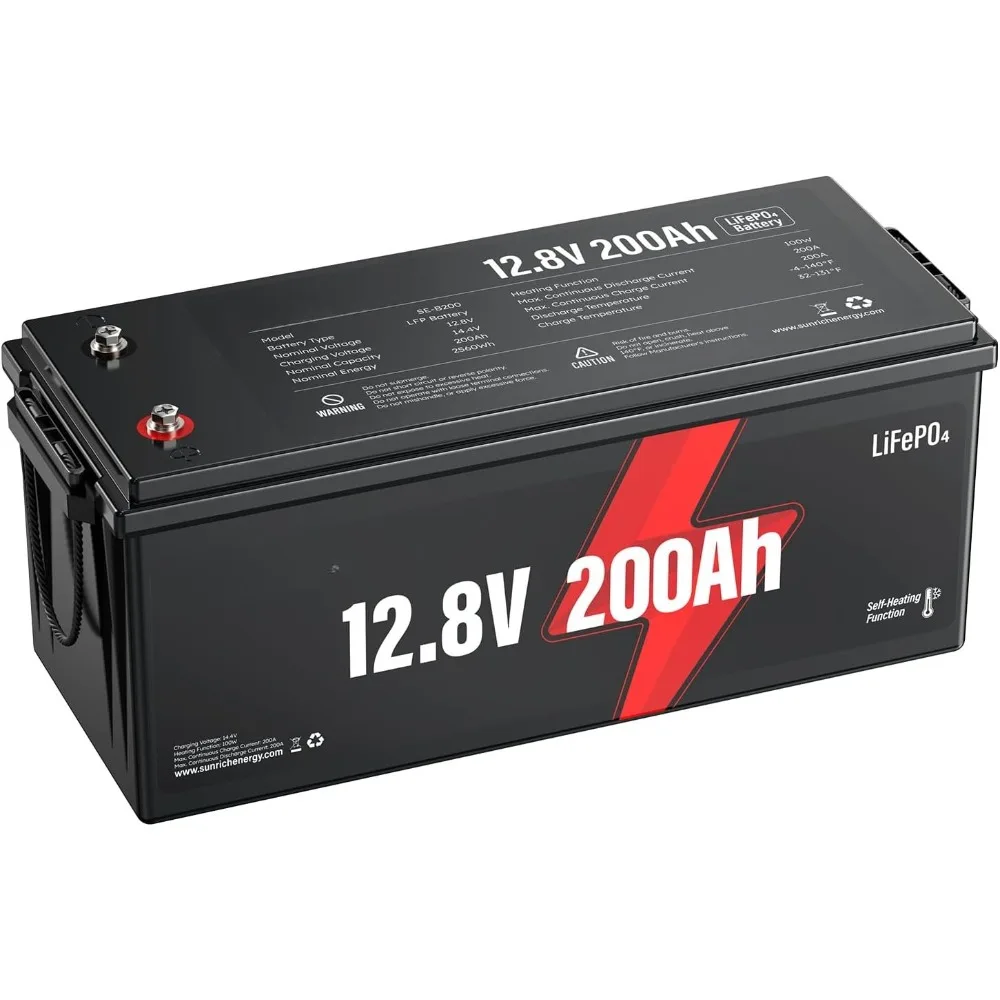 12V 200Ah Self-Heating LiFePO4 Battery -  , 2560Wh Lithium Battery, 5000-16000 Deep Cycles, Improve Charging Efficiency