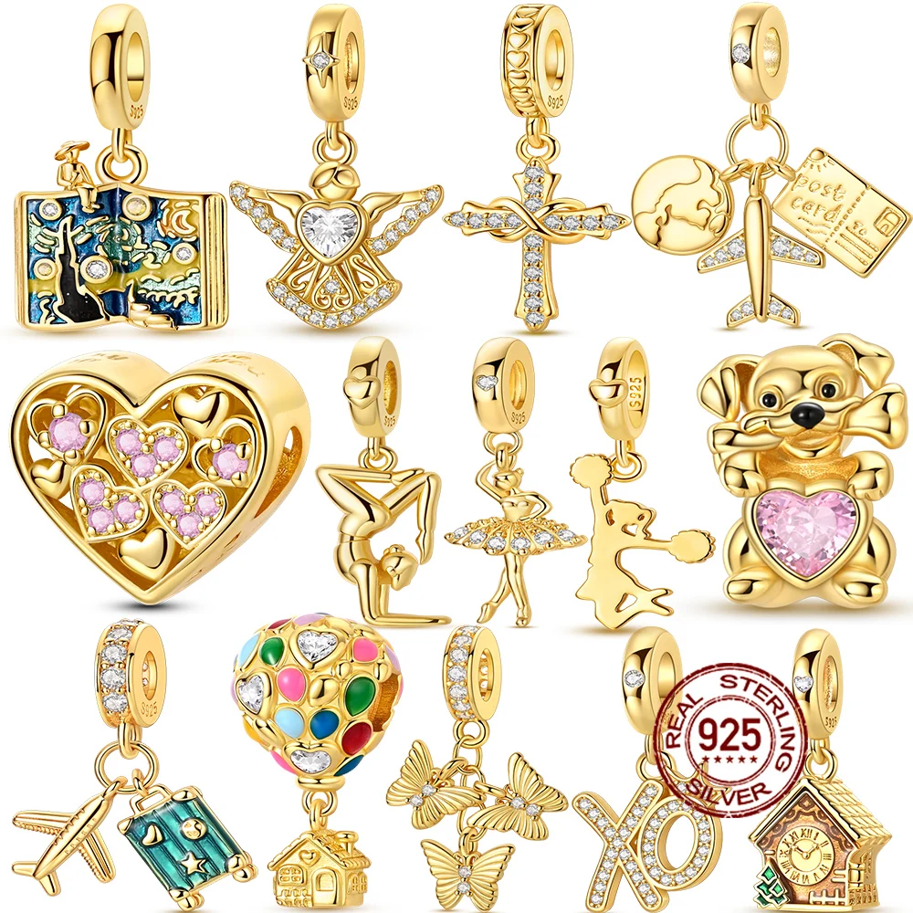 

Подвеска-шарм из серебра 925 пробы, оригинальная серия Gold Series, в виде книги, звезды и луны, для браслетов, DIY, украшение для женщин.