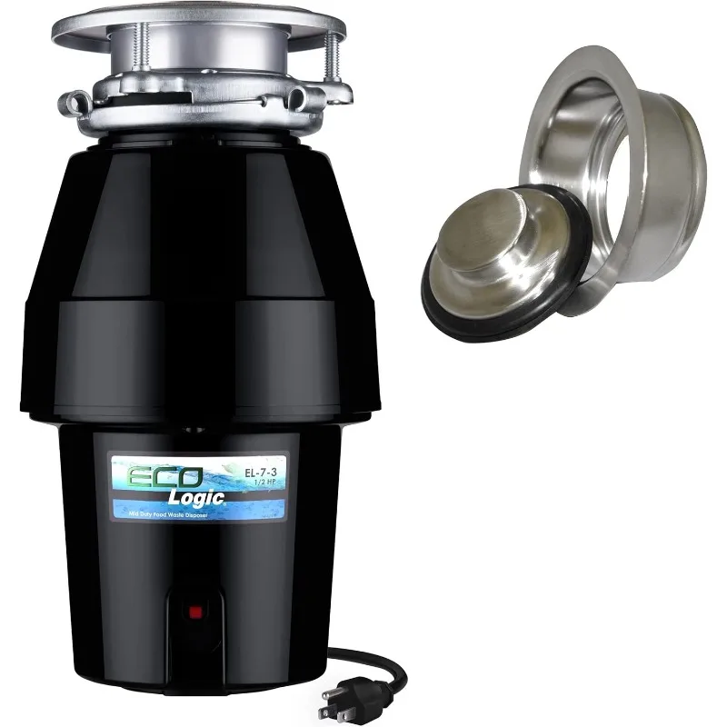 Triturador de residuos de alimentos Eco Logic EL-7-DS-BN 7 Designer Series con brida de fregadero de níquel cepillado, 1/2 HP