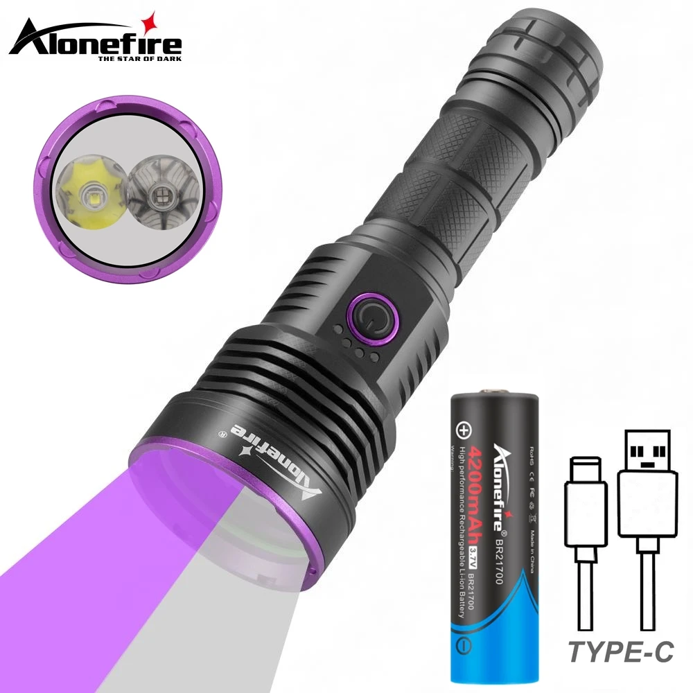 2-in-1 High Power White light+UV Flashlight USB Rechargeable Curing Cat Tinea Urine Stain Marker Ore Money Outdoor Scorpion Lamp