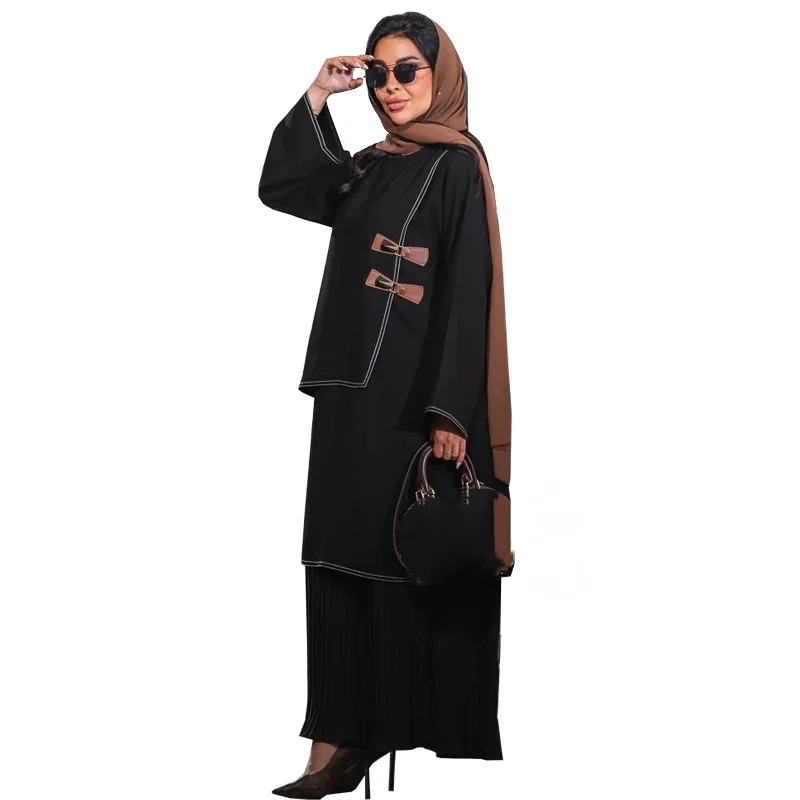 Eid Djellaba Dubai Abaya Abiti da donna Caftano a pieghe Abito modesto musulmano Maxi abito caftano arabo Ramadan Musulmane Vestido femminile