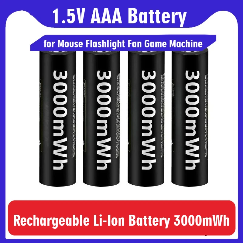 

1.5V AAA Battery Rechargeable Li-Ion Battery 3000mWh 2000+ Cycles for Mouse Flashlight Fan Game Machine