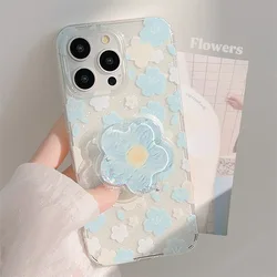 Hot Selling Phone Case For iPhone 14 ProMax 15 Plus 13 12 11 Clear Blue Small Flower Airbag Holder Anti Drop silicone Soft Shell