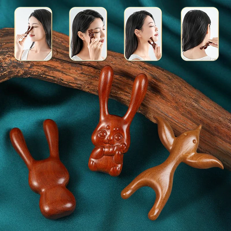 Elf Rabbit Shape Sandalwood Massage Comb Head Face Nose Eye Shoulder Neck Scraping Comb Anti-Static Anti-Hair Loss Massage Tool