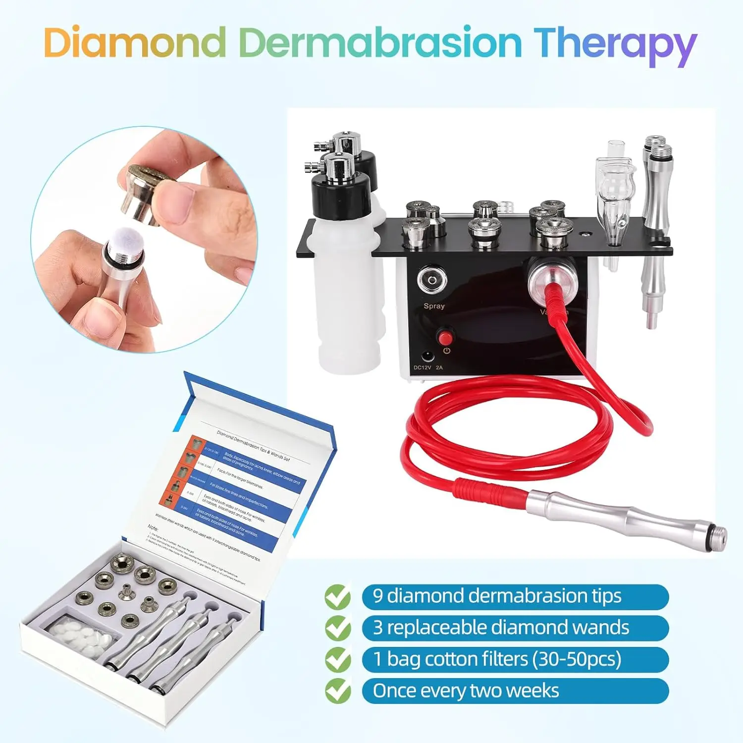 3 IN 1 Dermabrasion Facial Machine Diamond Micro-Derma-brasion Machine 0-68cmHg Suction Power Diamond Glow Facial Machine