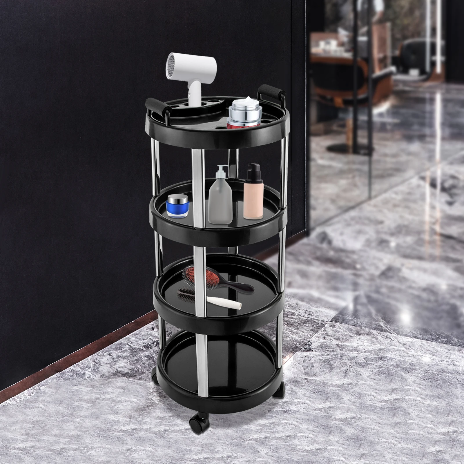 4 Tiers Movable Beauty Salon Trolley Rolling Cart Stand Cosmetics Rack Storage Salon Furniture 35.5*88cm for Storing Tools