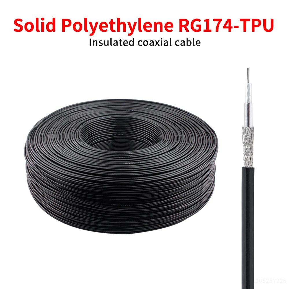 Gaorou RG174-TPU RF Coaxial Cable, 50 Ohms, Solid Polyethylene Insulated Coaxial Signal Cable (1 pcs)
