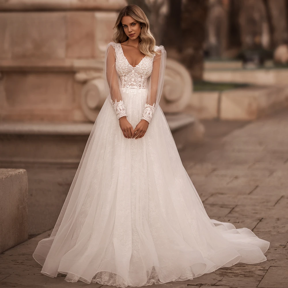 Robe de Mariée Sexy en Dentelle à Manches sulfet Col en V, Tenue Personnalisée avec Ceinture Perlée et Appliques, Vêtement de Patients en Ligne A