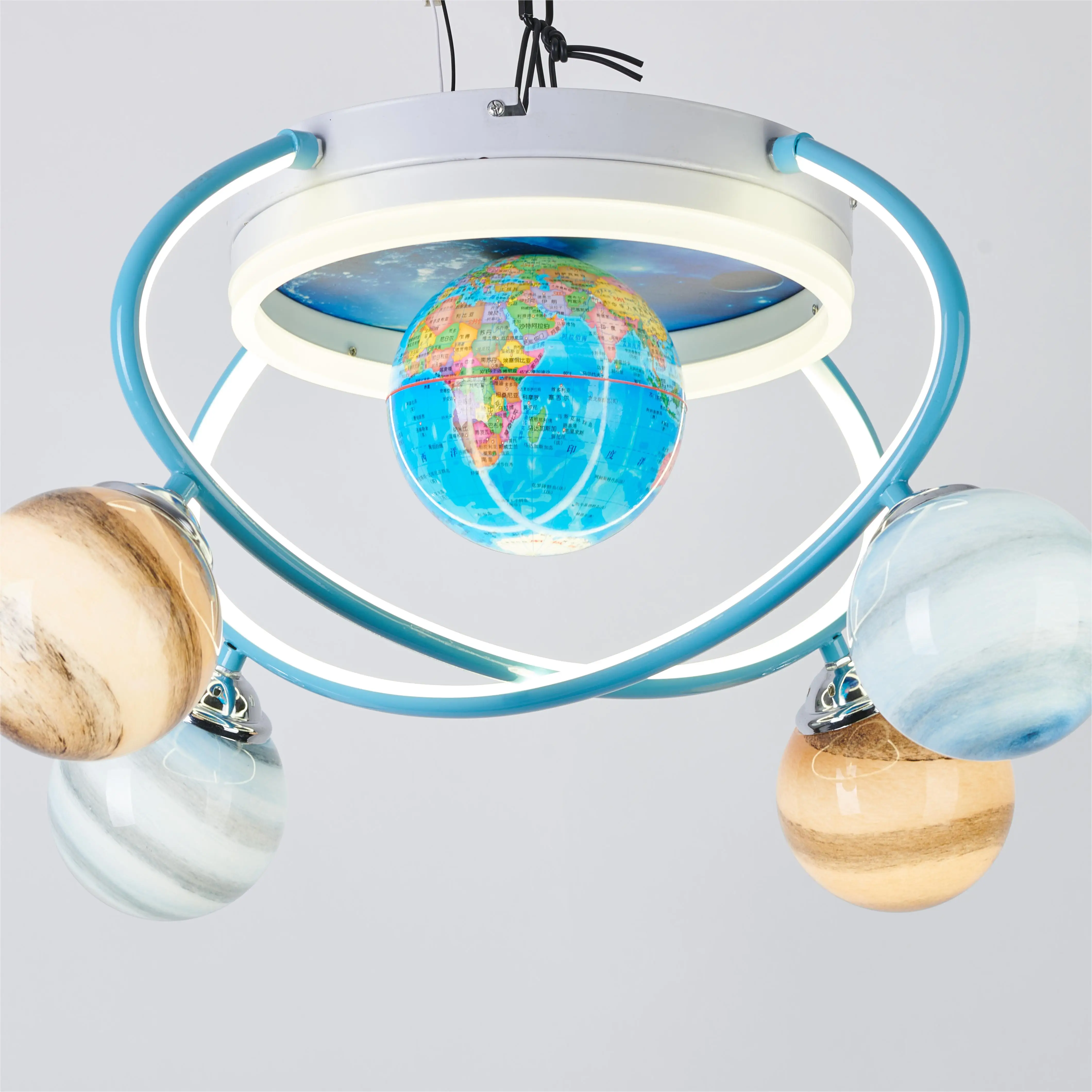 Creative Children's Room Lamp Boy Bedroom Personality Ceiling Light Universe Wandering Earth Satellite Cartoon Chandelier
