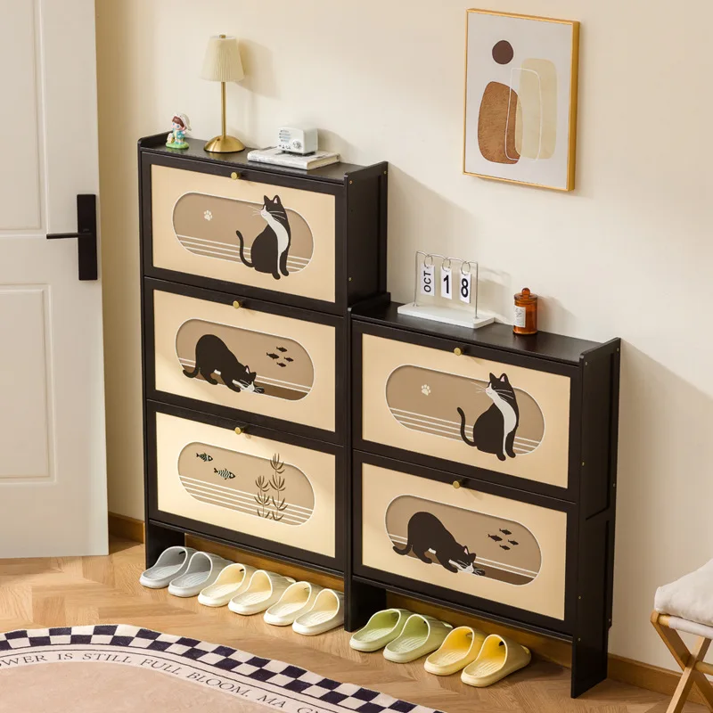 #Multi layer narrow shoe cabinet, retro style shoe rack, home large capacity bamboo shoe