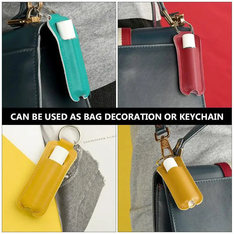 1Pcs PU Leather Lipstick Keychain Bag Colorful Key Holder Lip Balm Case Simple Keychain Holder view 5