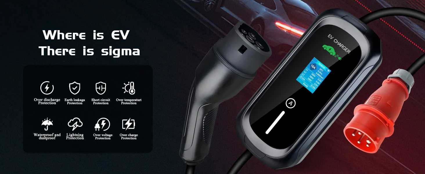 ISIGMA 11KW Typ 2 Tragbares EV-Ladegerät 16A 3P Heimladestation mit Tuya App WLAN-Set für Elektrofahrzeuge - 5M – Detail 1