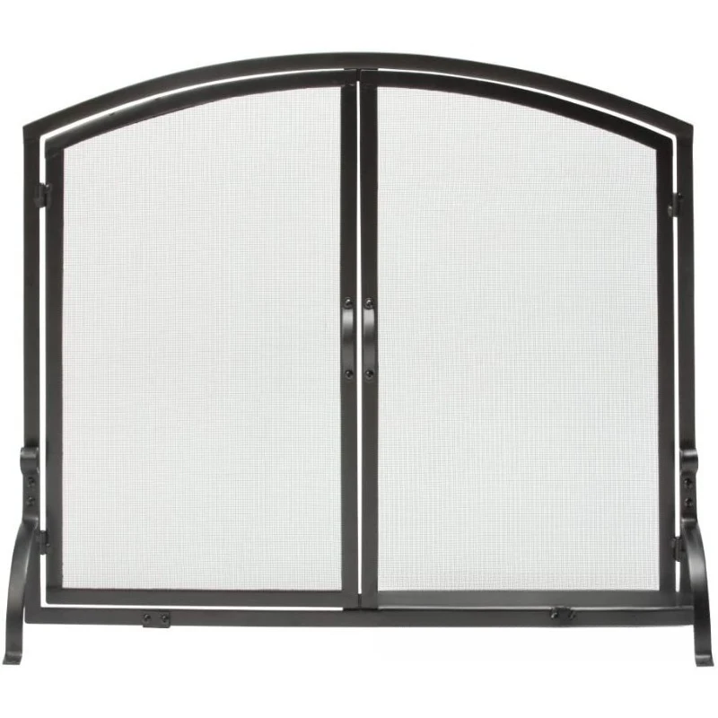 

Classic black one-piece double-open fireplace screen, iron mesh fire cover, home partition fireplace fence