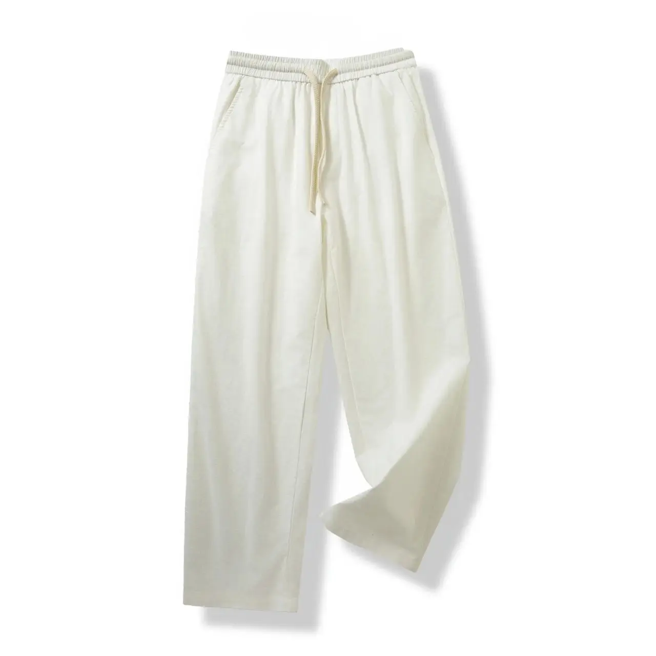 

Льняные брюки из смесового хлопка для мужчин, летние, прямого кроя, свободные, дышащие, с эластичным поясом, повседневные, длинные