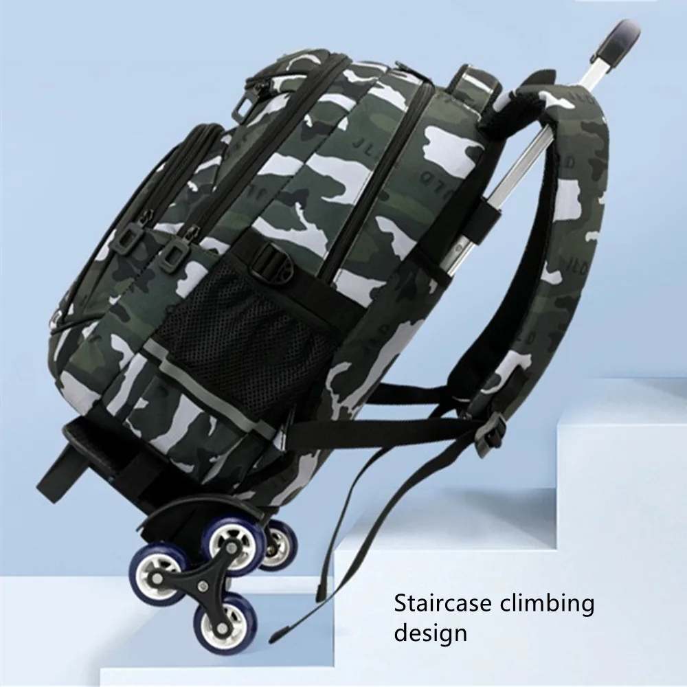 Camouflage 2 Wheels Chidren Backpack Fashion Waterproof Travel School Bags Trolley Case Thick Mesh Shoulder Strap Kids Handbag