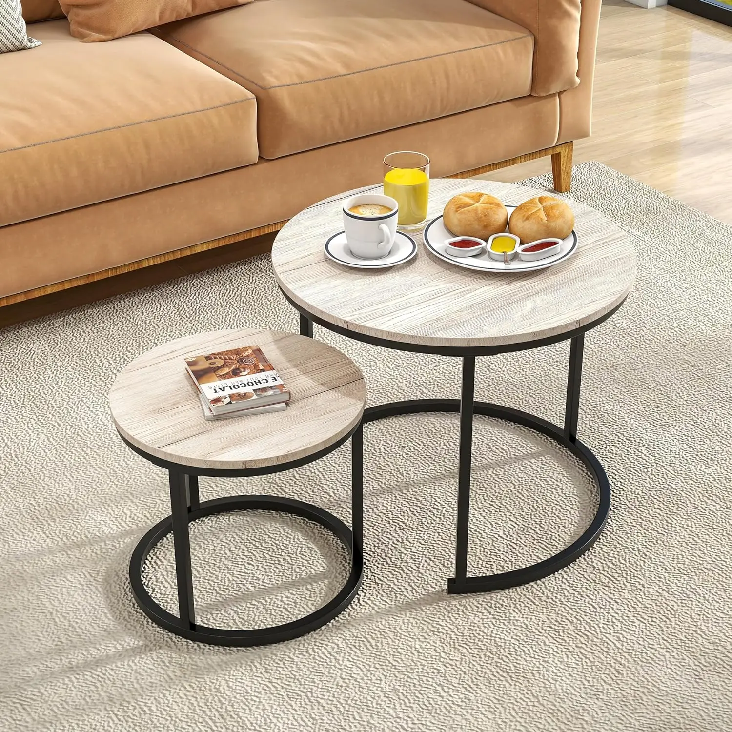 

Hojinlinero Round Coffee Table Set Of 2 For Living Room,Black Small Coffee Table Living Room Table,Nesting Tables Metal