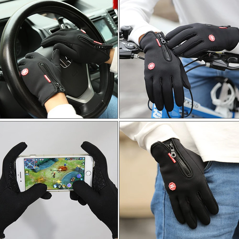 Winter Cycling Gloves Men Women Motorcycle Fleece Sports Zipper Autumn Touch Screen Warm Waterproof Windproof Non-slip Gloves