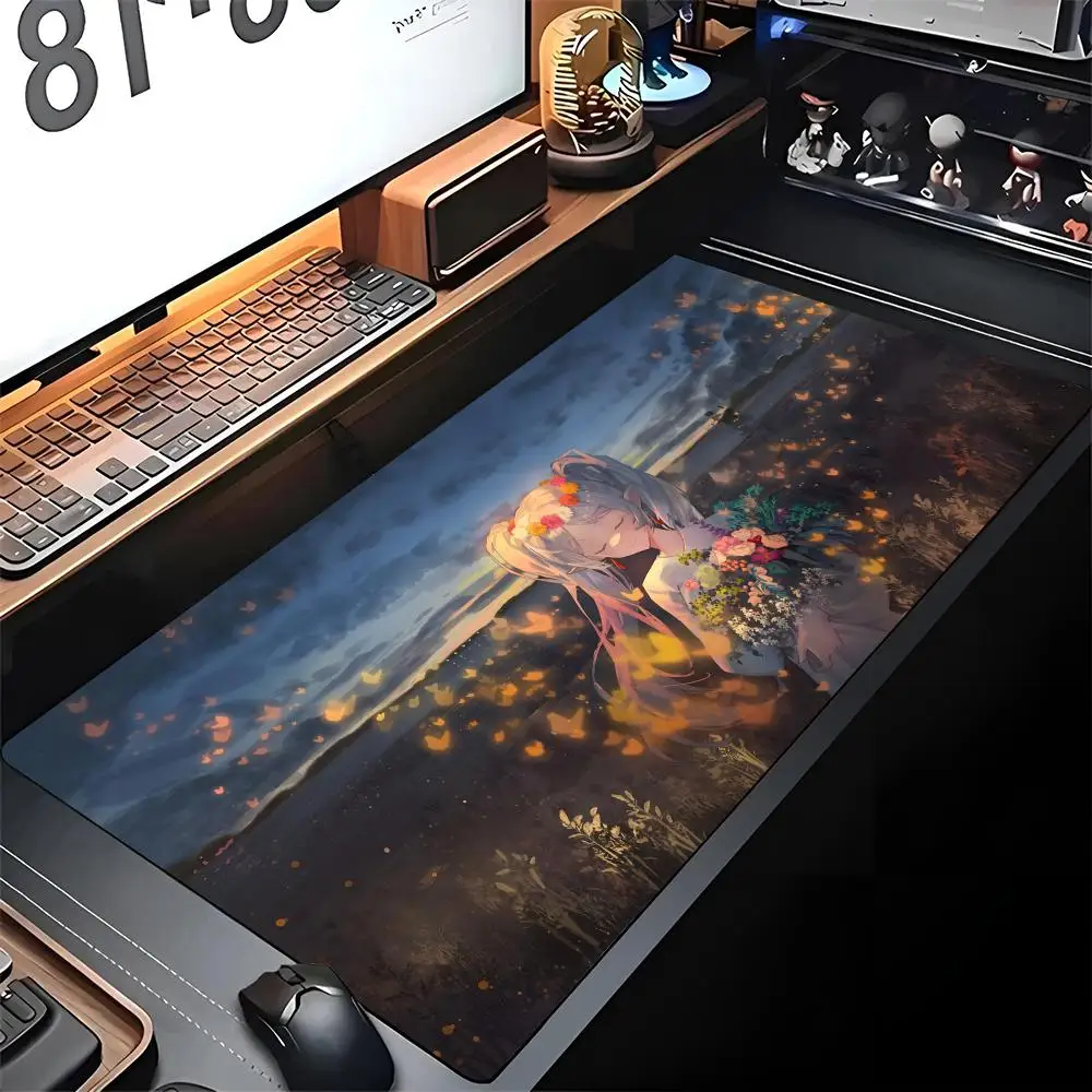 Anime Frieren Mouse Desk Decor Pad Edge Big Gaming Locking Computer Gamer Large Rubber Art Mousepad Laptop Desk Mat