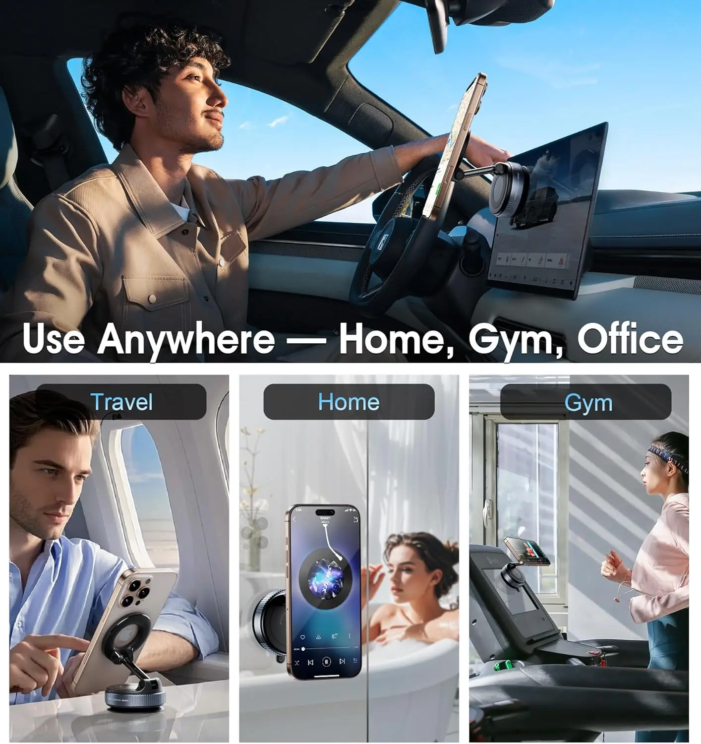 Foldable Vacuum Suction Magnetic Phone Mount 360° Rotatable Mobile Holder for Car Windshield Dashboard and Desktop Use