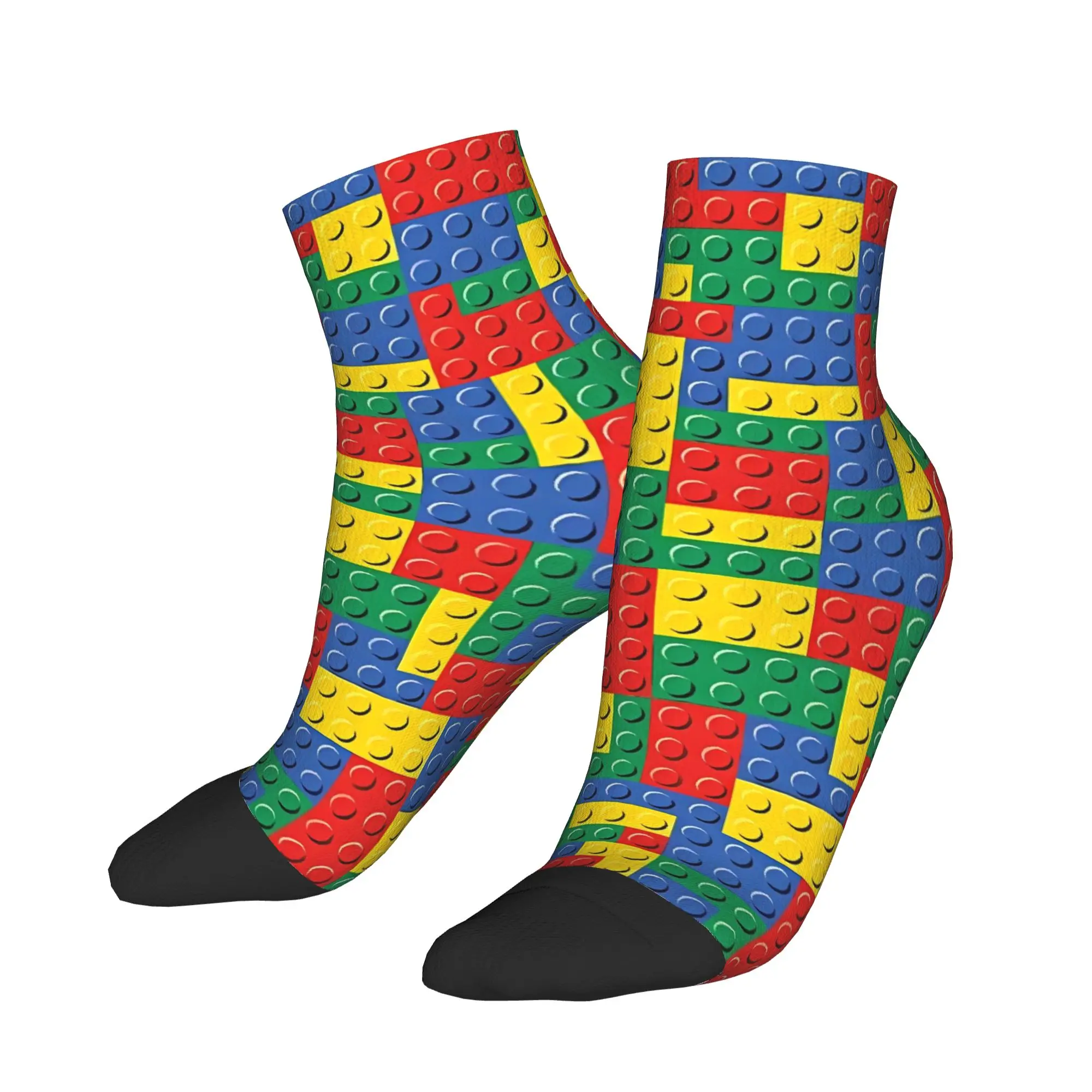 Retro Primary Color Building Blocks Print Ankle Socks Men High Quality Fashion Sock Summer Cycling Anti Skid Printed Socks Gift