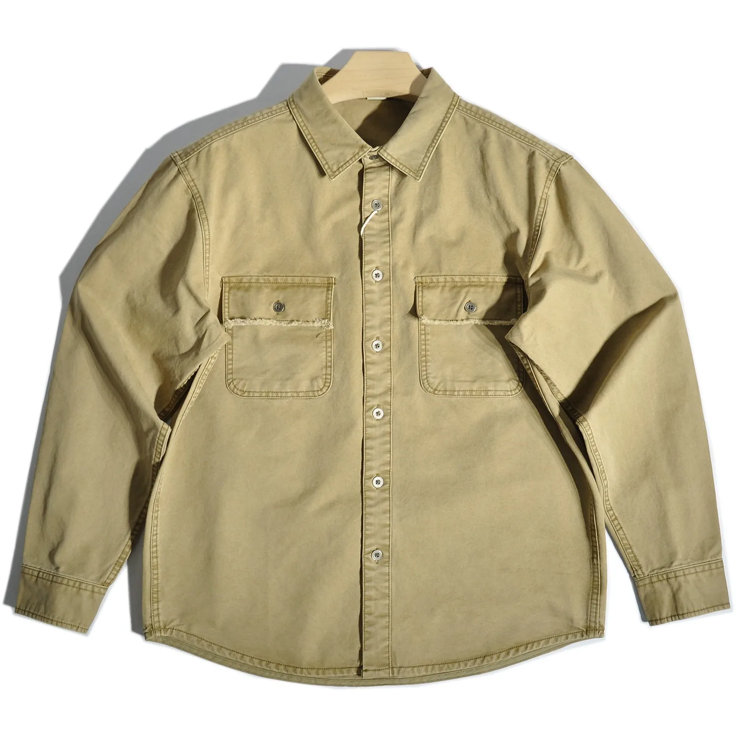 

American Khaki Retro Maillard Long Sleeved Shirt Barn Style Pure Cotton Casual Jacket for Men