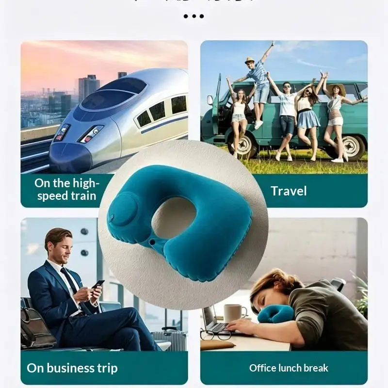 Ultra Soft Inflatable Travel Neck Pillow Portable Foldable Neck Support for Plane Car Long Flight Road Trip Use
