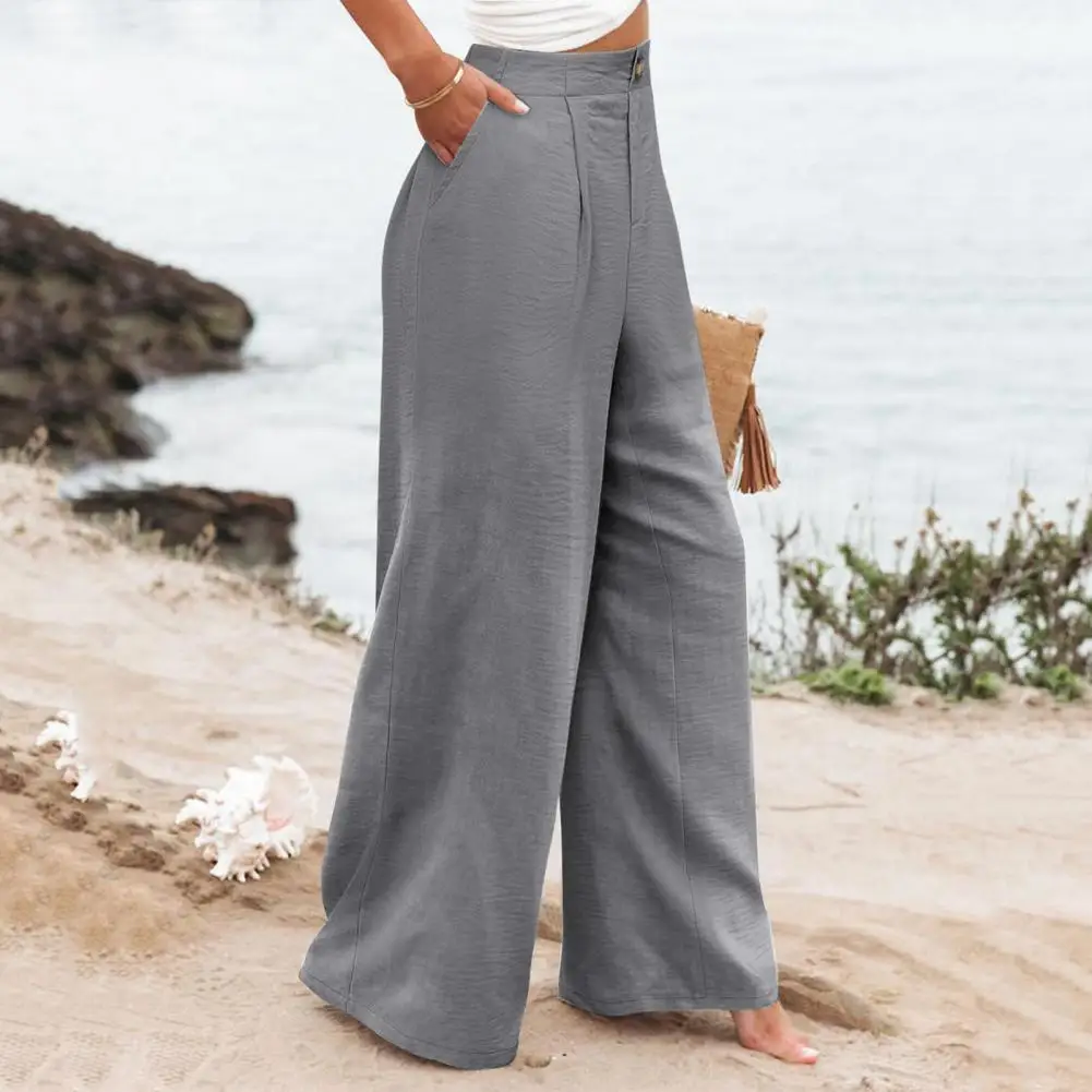 Pantaloni Casual larghi pantaloni a gamba larga a vita alta da donna alla moda con tasche per Casual Beach Streetwear Fashion a vita alta