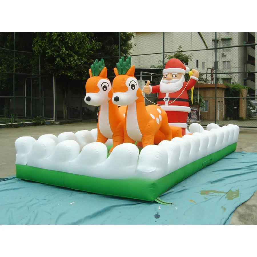 For Custom made outdoor big inflatable reindeer sleigh with Santa Claus made of best material for Christmas