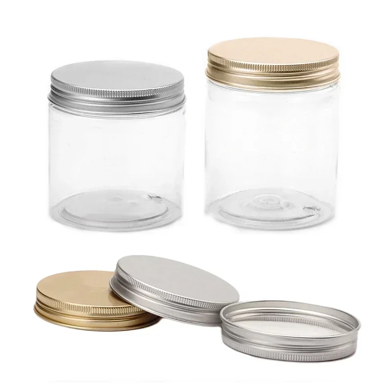 12 sztuk pustych plastikowych słoików kosmetycznych z aluminiową pokrywką 200/250g przezroczysty pojemnik na kosmetyki krem ​​do twarzy pojemnik na próbki na akcesoria podróżne