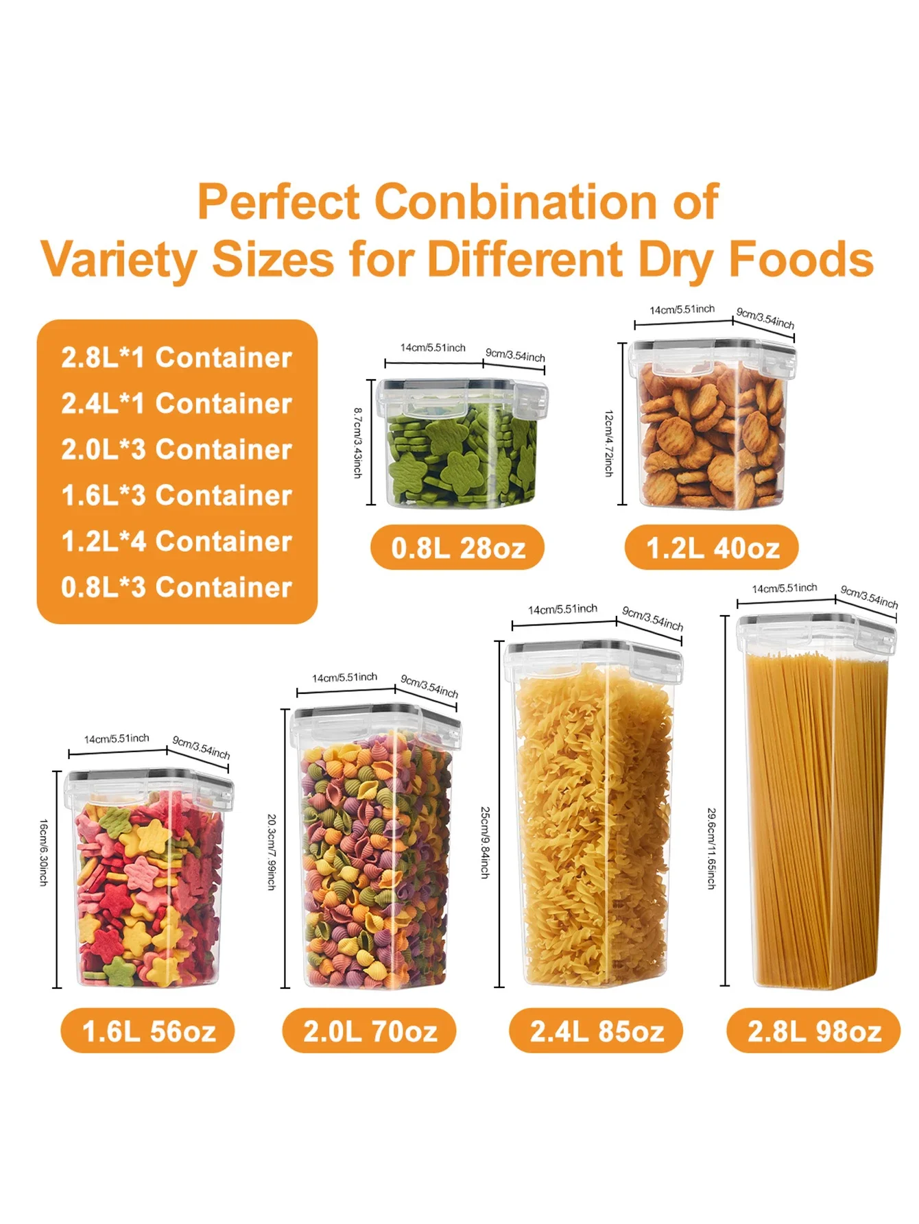 15個セット 密閉食品保存容器 プラスチック製乾燥食品キャニスター キッチンパントリー整理整頓に最適