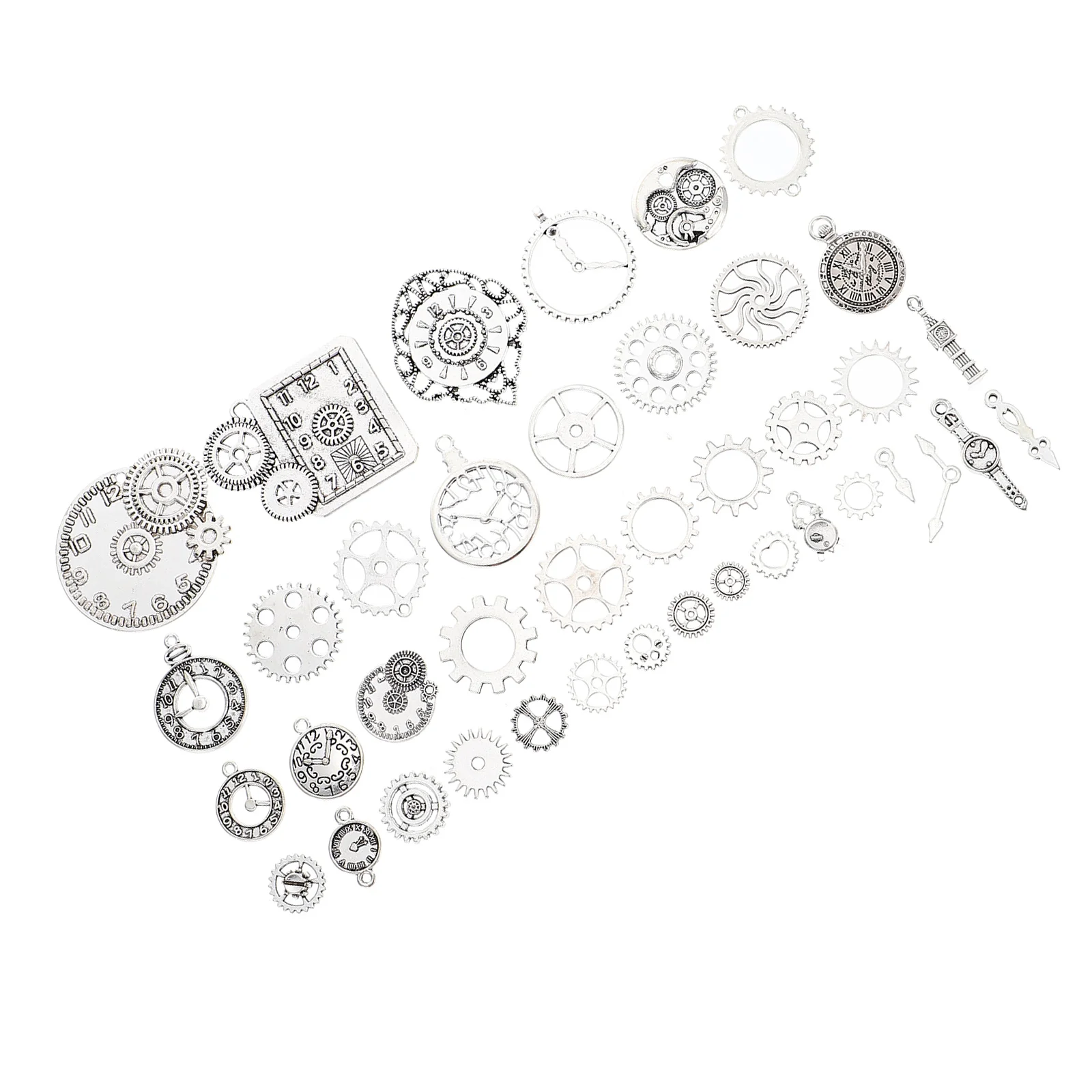 40 Pcs Steampunk Accessories Jewelry Vintage Decor Decorative Decors Watch Dial Charm Silver Metal Gear