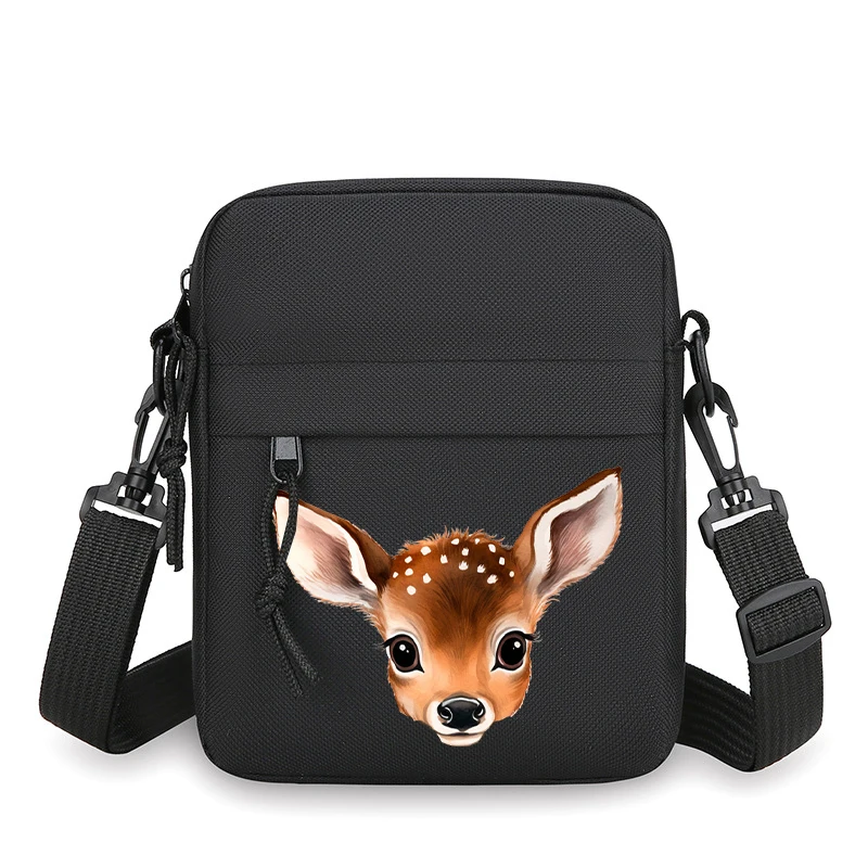 Cartoon Rabbit Koala Penguin Zebra Squirrel Deer Bear Print Small Crossbody Bag Casual Women Men Travel Zipper Messenger Bag