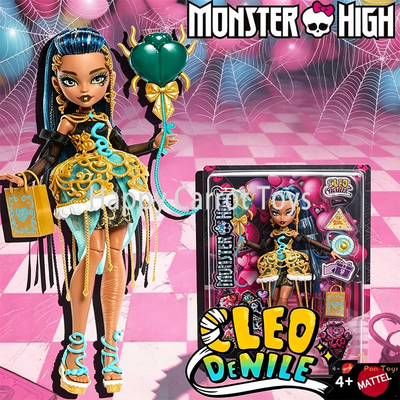 Muñeca Cleo De Nile Original de Monster High, Vestido Dorado de Fiesta con Accesorios Temáticos, Muñeca Coleccionable JBG76