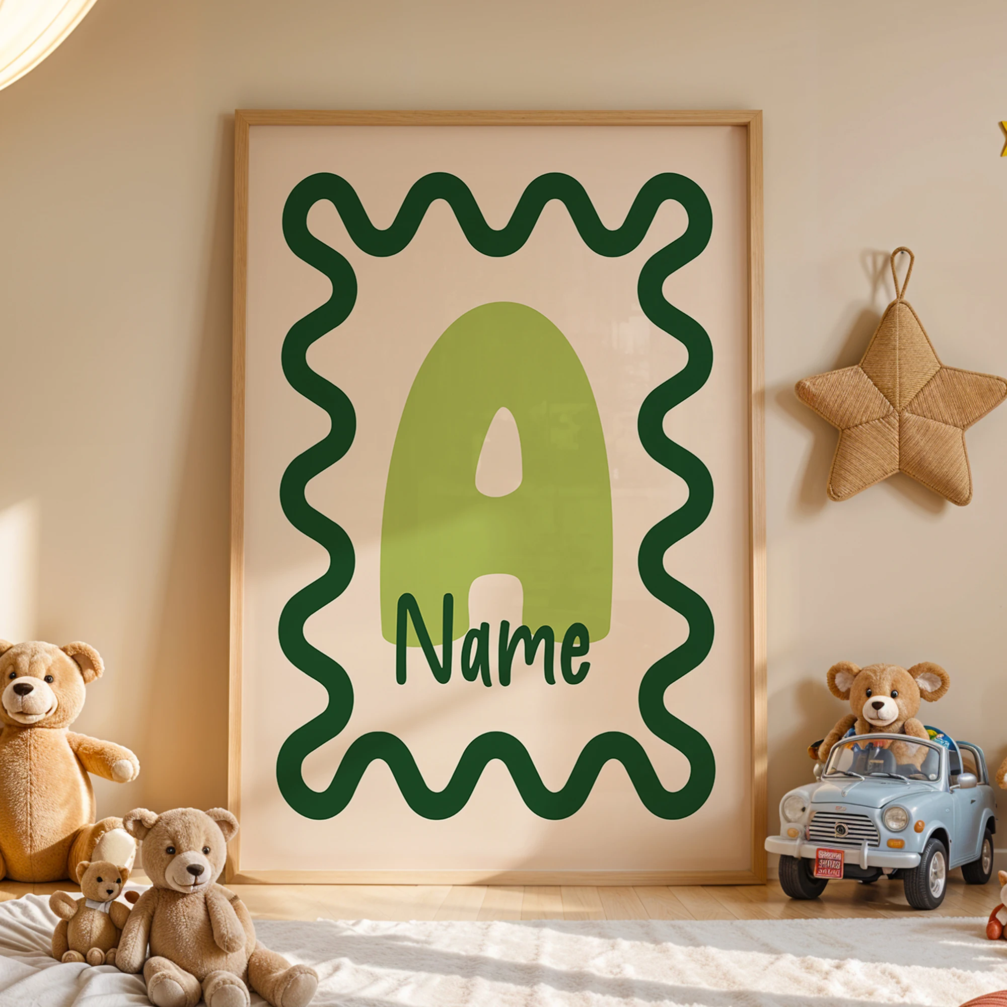Gepersonaliseerde aangepaste naam cartoon kind gestreepte rand muur kunst print foto canvas poster schilderij voor woonkamer home decor