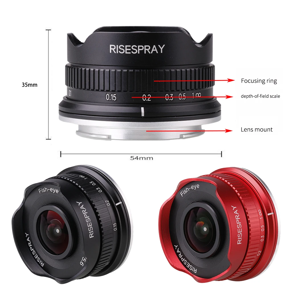 10mm F5.6 Fisheye APS-C Lens MF Focus for Canon EOSM  Sony E Canon EF-M Fuji FX Olympus M4/3 Panasonic M4/3 bayonet body