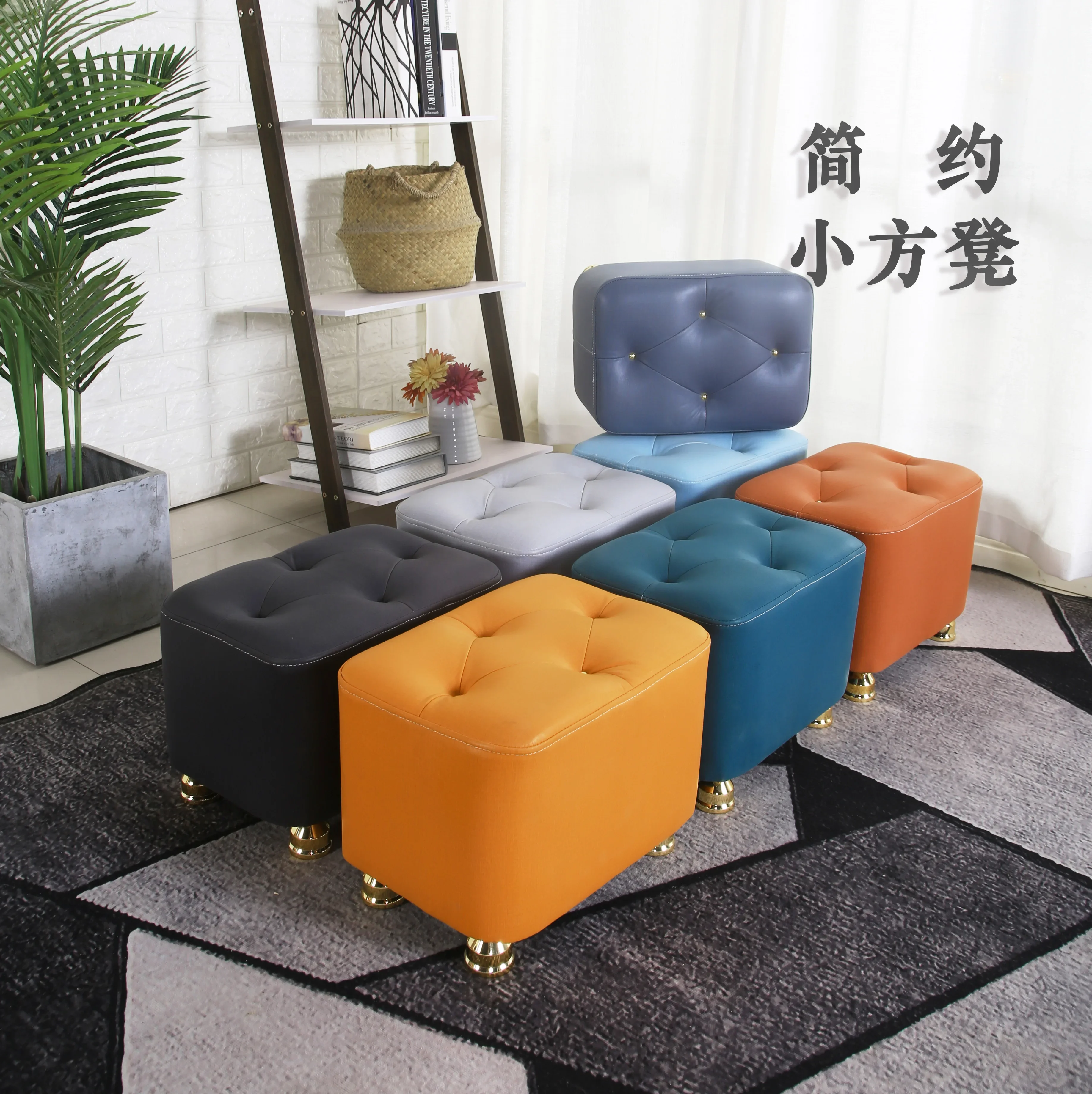 Household Bench Shoe Stool European Style Coffee Table Stools Solid Wood Living Room Sofa Footrest Low Bench Makeup Ottomans