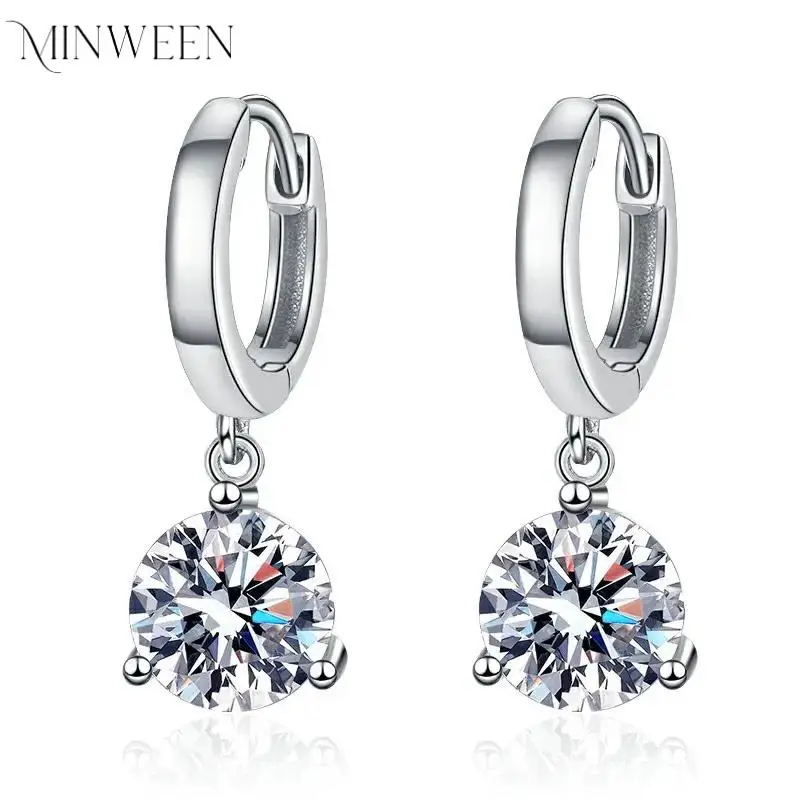 MINWEEN 0.5-2CT Brilliant Cut Moissanite Drop Earrings for Women Classic 3 Prong Wedding Fine Jewelry S925 Sterling Silver GRA