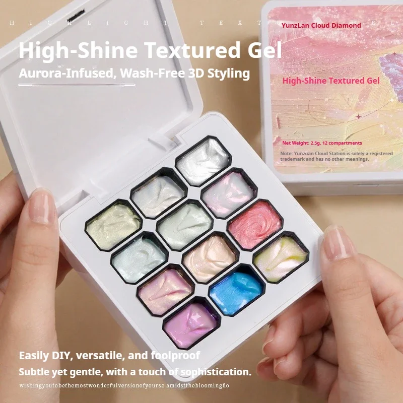 12-colors Semi-solid Nail Gel Highlight Aurora DIY Nail Art Charm Satin Mold Modeling Glue Micro-carving Texture Nails Salon
