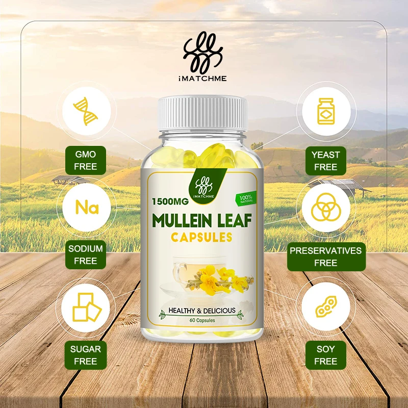 Organic Mullein Leaf Capsules Respiratory Health - Organic Mullein Leaf Extract for Lung Detox, Cleanse - 120 Vegan Cap