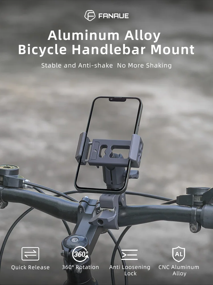 FANAUE Phone holder Aluminum alloy 360° View Universal Bike Phone Holder for 72-100mm mobile phones iPhone Xiaomi Samsung HUAWEI