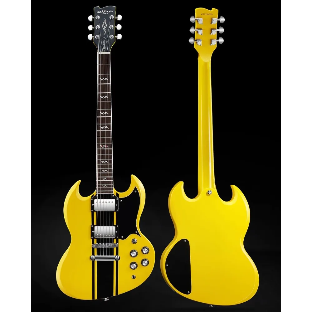 Solid Body Electric Guitar, Double Cut guitar, Rounded End Frets, Bone nut, Rosewood Fingerboard, Mahogany Body