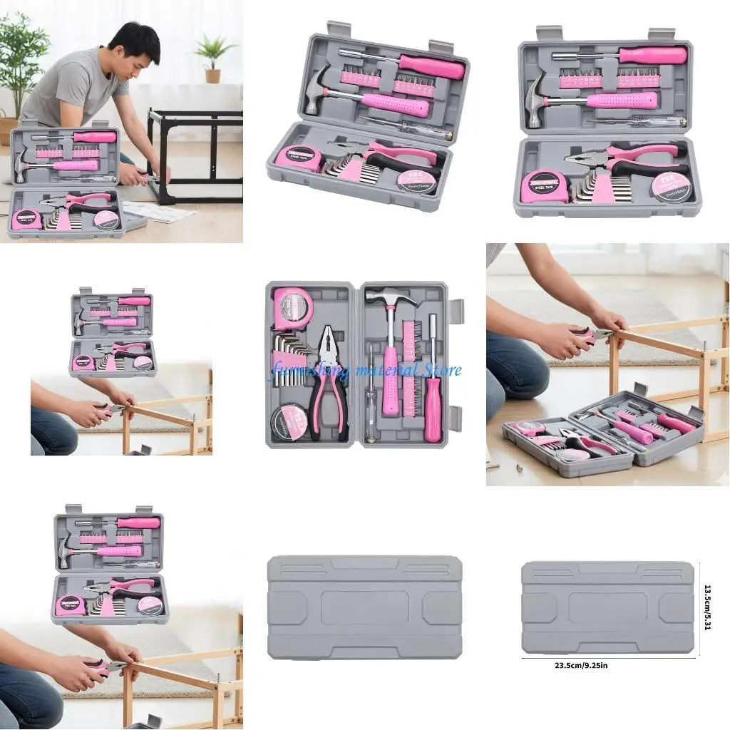 

Y5GD 29Pcs Pink Multipurpose Home Repair Tool Set with Ergonomic Plier Hammer
