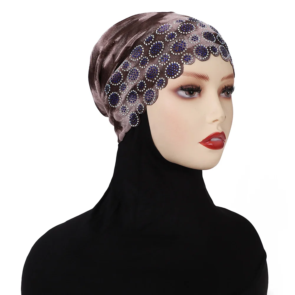 Velvet Turban Rhinestone Underscarf Muslim Inner Hijab Hat Women Hair Loss Headscarf Ninja Cap Head Wrap Bonnet Turbante Mujer