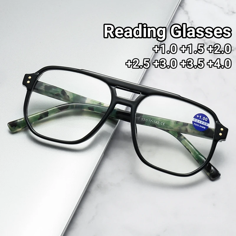 

New Square Double Beam Reading Glasses Anti Blue Light Reading Glasses Men Women Computer Presbyopia Eyeglasses 0 To +4.0