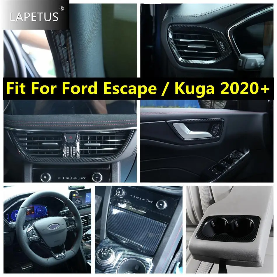 

Auto Door Handle Bowl / Steering Wheel / Water Cup Frame Cover Trim For Ford Escape / Kuga 2020 - 2025 Carbon Fiber Accessories
