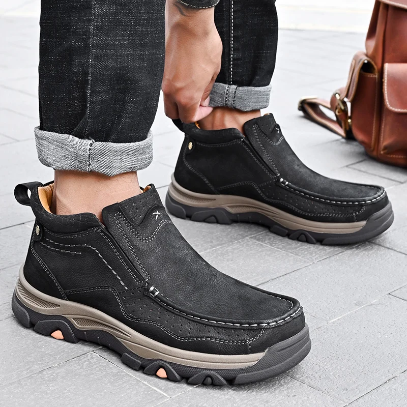 Men Boots Genuine Leather Rubber Ankle Boots Men Outdoor Hiking Shoes Climbing Shoes 2023 New